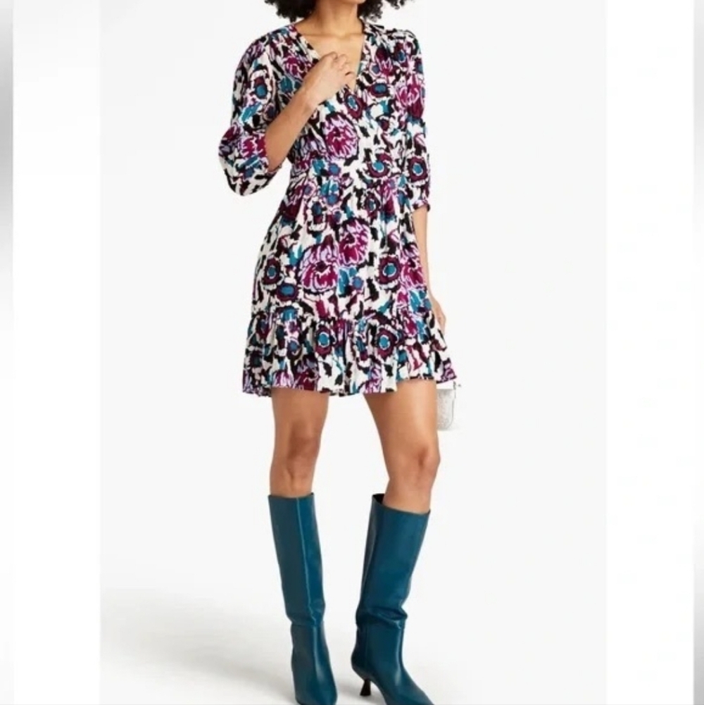 ba&sh Multicolor Giulia Floral Long Sleeve‎  Mini Wrap Dress